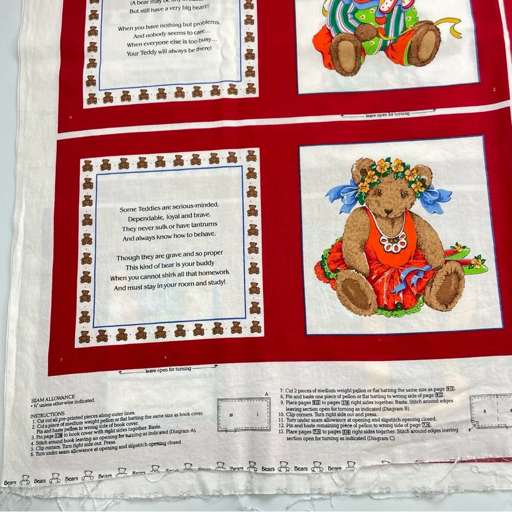 Cloth Book Kit B is for Bears Children DIY‎ Sewing Set of 2 Fabric Panels Craft